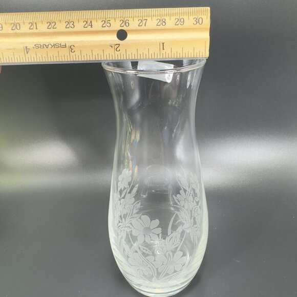 Vintage Pasabahce Etched Glass Vase Clear Floral Pattern With Sticker Turkey VTG - Picture 3 of 11